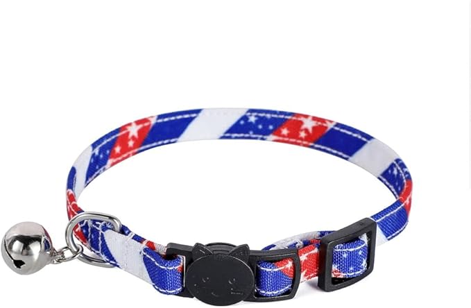 2-Pack Breakaway Cat Collars with Removable Double-Layer Bow Tie and Bell for Boy and Girl Cats Safety Kitten Collars Suitable for Festivals and Daily. (Independence Day 2)