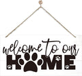 Welcome Sign for Front Door, Front Door Decor Wooden Hanging Sign for Wall Decor, Welcome to Our Home, Pet Lover Wall Signs, Rustic Funny Wooden Outdoor Hanging Decoration 13.8X6.9 inches