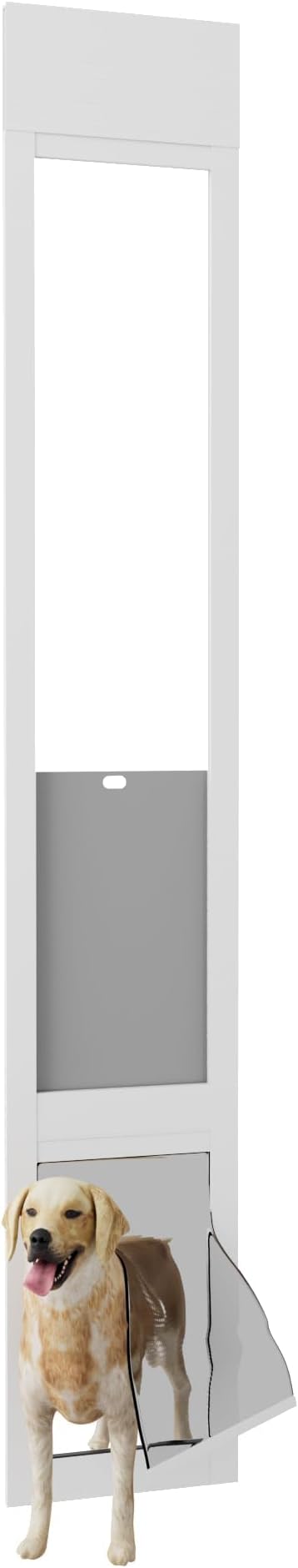 Doggie Door Insert for Sliding Glass Doors, Adjustable Height 76 1/8"-80 7/8" Aluminum Frame Tempered Glass with Lock, 7"x11" Medium Transparent Flap for Large Dogs