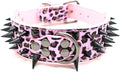 Serijoars Spiked Studded Dog Collar, PU Leather Dog Collar, Adjustable Pet Collars for Medium or Large Breed Pet (XL, Leopard3)