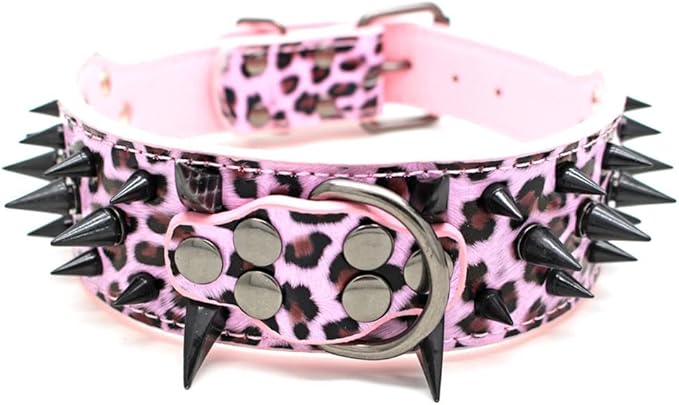 Serijoars Spiked Studded Dog Collar, PU Leather Dog Collar, Adjustable Pet Collars for Medium or Large Breed Pet (S, Leopard3)