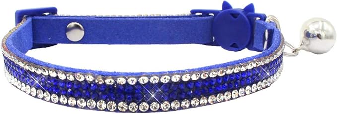 THAIN Basic Adjustable Cat Collar Bling Diamond Breakaway with Bell for Kitten Girl boy (Blue)