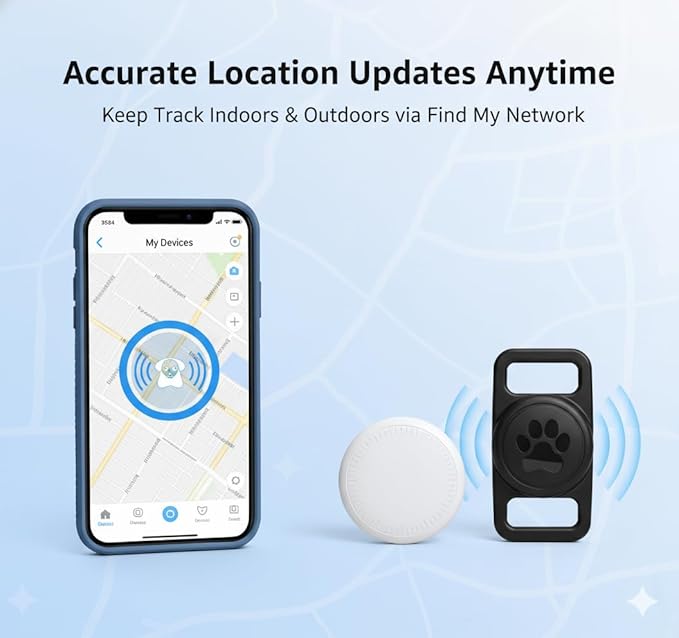 Smart Pet Location Tag with Holder – No Monthly Fee, Compatible with Apple Find My (iOS Only), Lightweight Anti-Lost Locator for Pets, Bags, and Personal Items