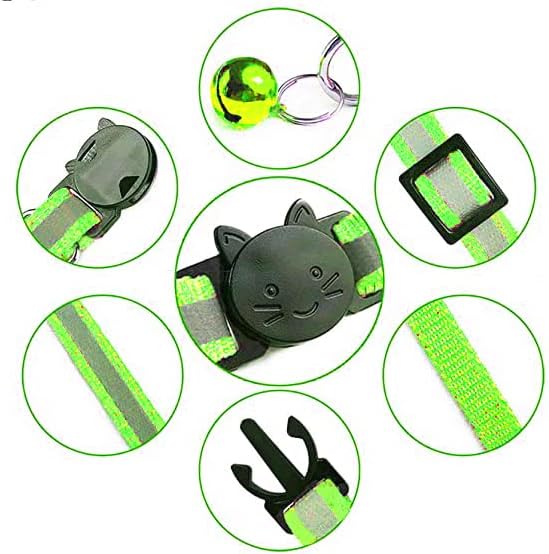 2 Pack Cat Collars Quick Release Reflective Kitten Collar with Bell & Safety Release (Fluorescent Green)