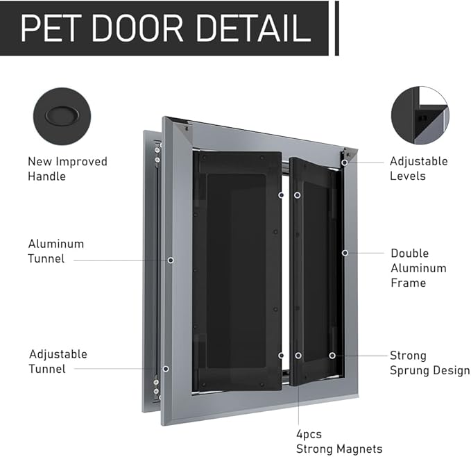 【PATAPLUS】 Aluminum French Large Dog Door,Strong Double Magnetic Flaps,with Aluminum Telescoping Tunnel Heavy-Duty Do g Door for L arge and Medium Dog Up to 110LBS (Large,Smoky Gray)