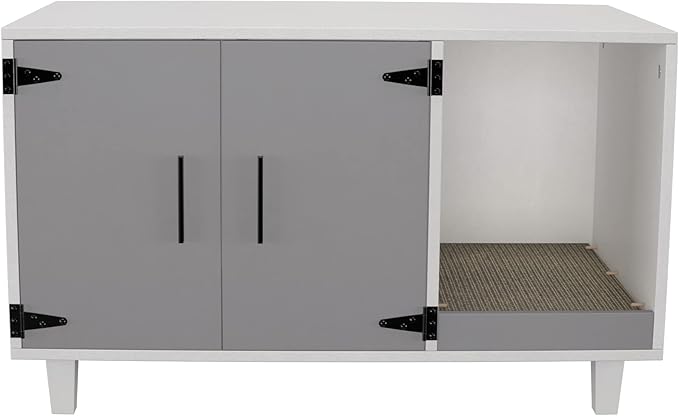 GDLF Modern Wood Pet Crate Cat Washroom Hidden Litter Box Enclosure Furniture House as Table Nightstand with Scratch Pad,Stackable (Gray & White)