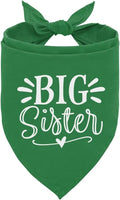 Big Sister Dog Bandana, Green, Triangle, 25 x 17 Inches, Flannel, Comfortable, Water Resistant, Geometric Pattern, Baby Shower, Unisex, Medium Dog Size, V-Neck, Machine Washable