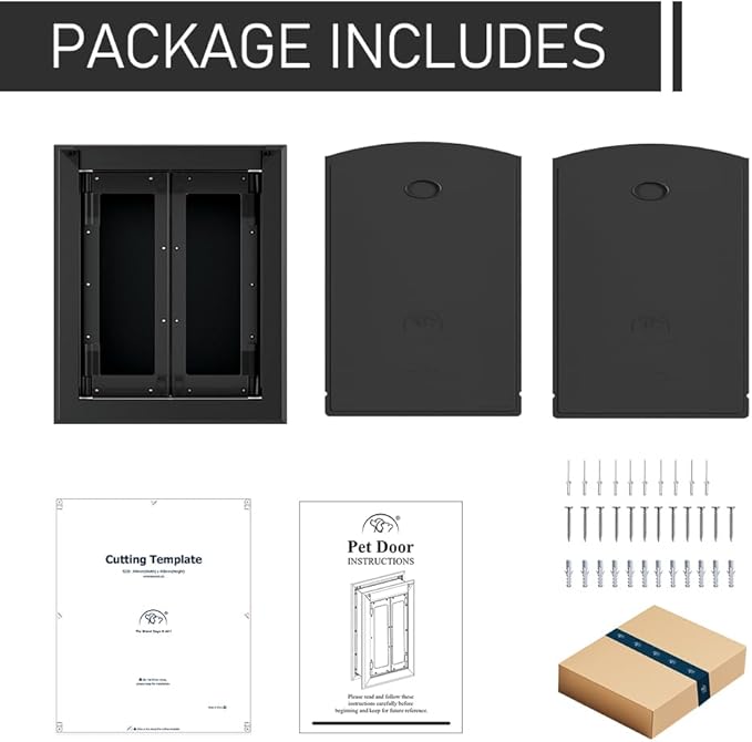 【PATAPLUS】 Aluminum French Large Dog Door,Strong Double Magnetic Flaps,with Aluminum Telescoping Tunnel Heavy-Duty Do g Door for L arge and Medium Dog Up to 110LBS (Large,Black)