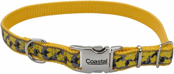 Coastal Pet - Ribbon - Adjustable Dog Collar with Metal Buckle, Yellow Buttercup, 5/8" x 12"-18"