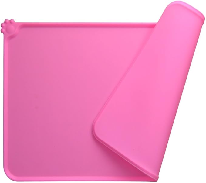 Dog Food Mat, Silicone Dog Cat Bowl Mat, Non Slip Pet Feeding Mat Waterproof Dog Placemat for Small Animals (18.5"x11.8", Pink)