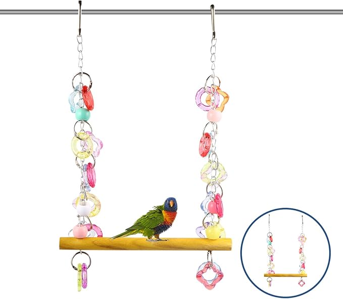 FRCOLOR Pet Bird Swing Hanging Chewing Toy 7.87 Inch Wooden Parrot Stand for Cage and Garden Medium Small Parakeets Macaws Bird Play Rest