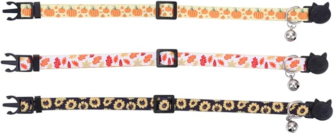 3 Pack/Set Thanksgiving Day Cat Collar Breakaway Bell Fall Autumn for Kitty Adjustable Safety
