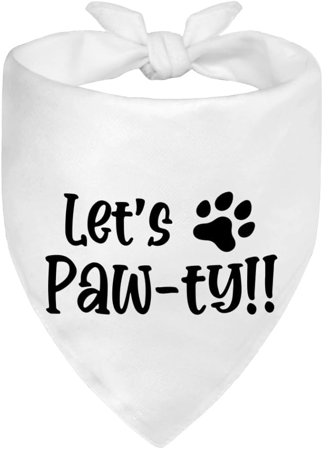 Let's Paw-ty White Dog Bandana, Cute Pet Birthday Bandana Gifts for Dog Lover Pet Owner, Pup Scarf Accessory Decoration Photo Shoot for Pup Adoption Celebration Doggie Playdate Birthday Party