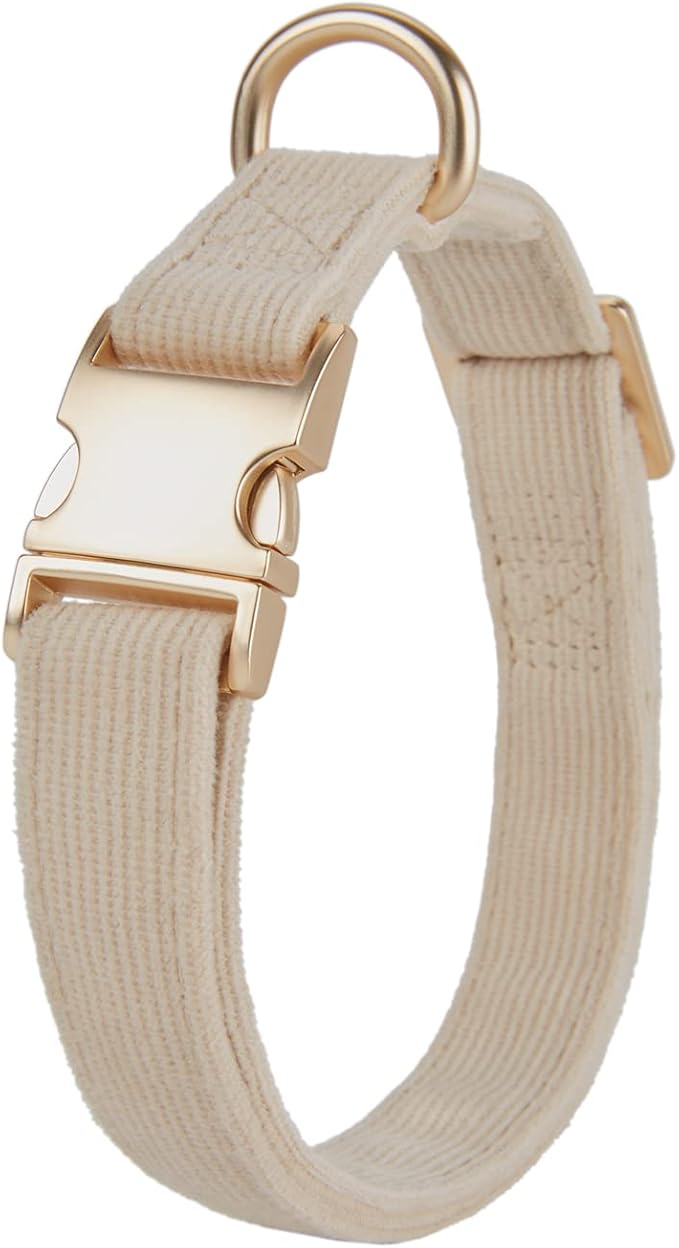 Soft Cotton Dog Collar with Metal Buckle Adjustable Heavy Duty Comfy Corduroy Collars for Small Medium Large Dogs,White,Medium