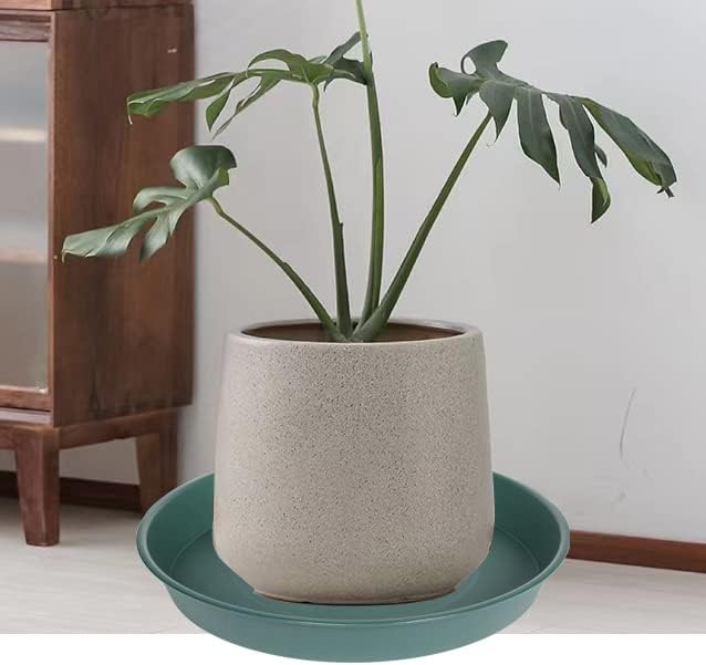 4 Pack of 18 19 inch Plant Saucer Drip Tray (16.6 inch Base), Heavy Duty Large Deep Plant Saucers for Pots, Plastic Flower Planter Water Trays for Indoors Outdoor (19", Green)