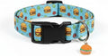 Cute Dog Collar, Blue Dog Collar with Burger Pattern and Cute Charm, Puppy Collar with Quick Release Buckle and Durable Fabric, Suitable for Small Dogs