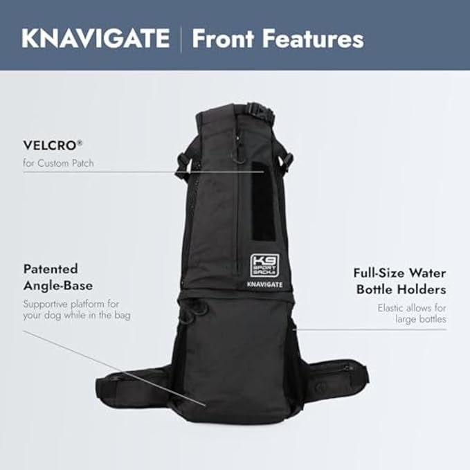 K9 Sport Sack Knavigate - X-Small, Midnight Black - Ideal for Dogs with 9-12” Back Length - Adjustable, Backpack-Style Carrier with Internal Frame & Padded Hip Belt