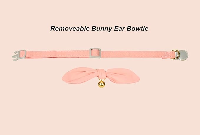 Bunny Ear Cat Collar with Bell and Bow Tie, Breakaway Cute Bowtie Kitten Collars(Coral Orange)