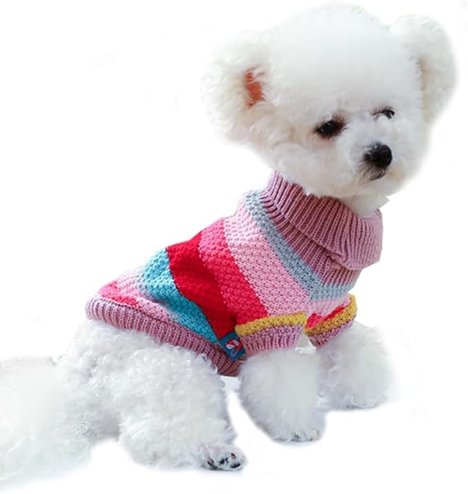 Rainbow Puppy Sweater for Small Dog Pullover Knitted Dog Sweatshirt Cable Cat Knitwear Warm Pet Clothes for Kitten Chihuahua Yorkie Toy Poodle XXS (Rainbow, X-Large)