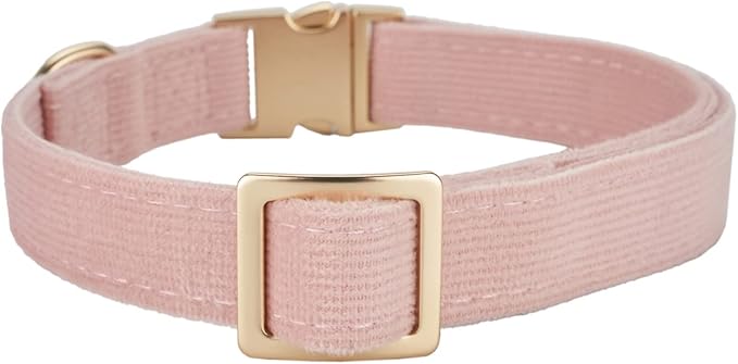 Soft Cotton Dog Collar with Metal Buckle Adjustable Heavy Duty Comfy Corduroy Collars for Small Medium Large Dogs,Light Pink,Small