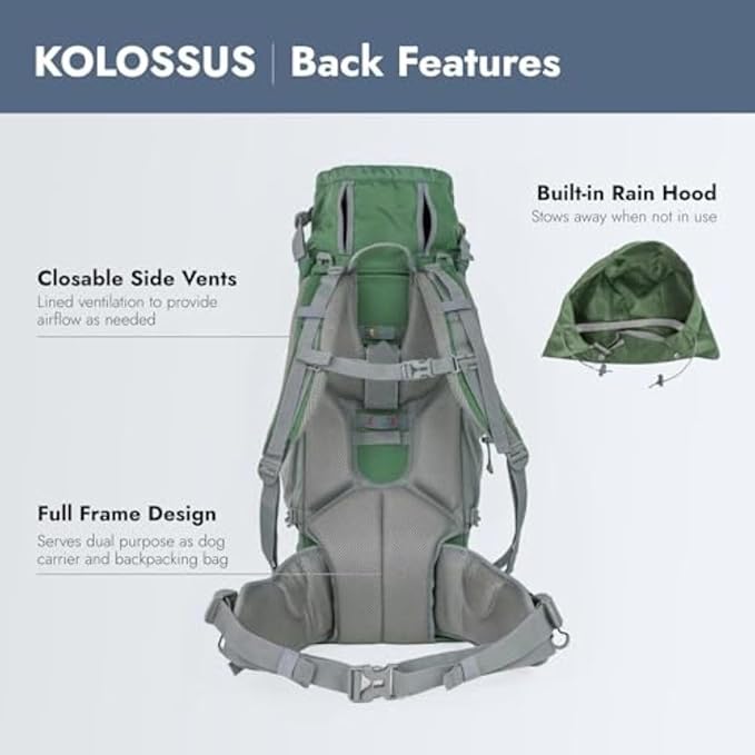 K9 Sport Sack Kolossus - X-Large, Myrtle Green - The Big Dog Backpack - Ideal for Dogs 23-25” Long - Fully Adjustable Pet Carrier - Doubles as a Professional-Grade 60L Hiking Pack