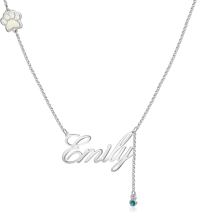Personalized Cute Dog Cat Paw Name Necklace Forever Love Custom Heart Pendant Pet Name Necklace Gift for Pet Lovers