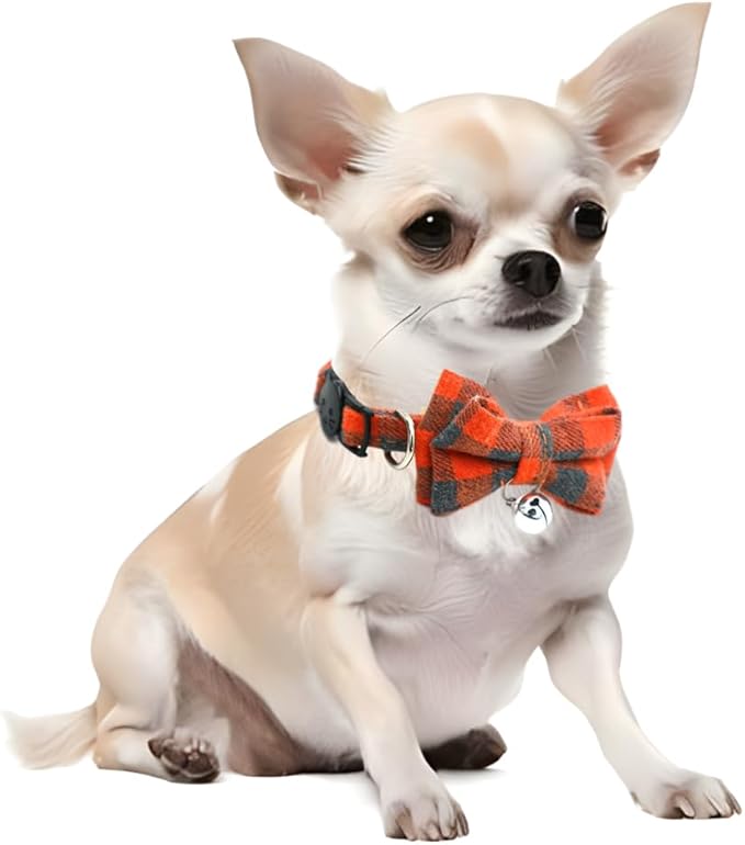2-Pack Plaid Cat Collar with Bell and Bow, Breakaway Kitten Collar with Bell, Bowtie Puppy Collars for XXS Xs Small Little Pet Tiny Dogs, Red+Green