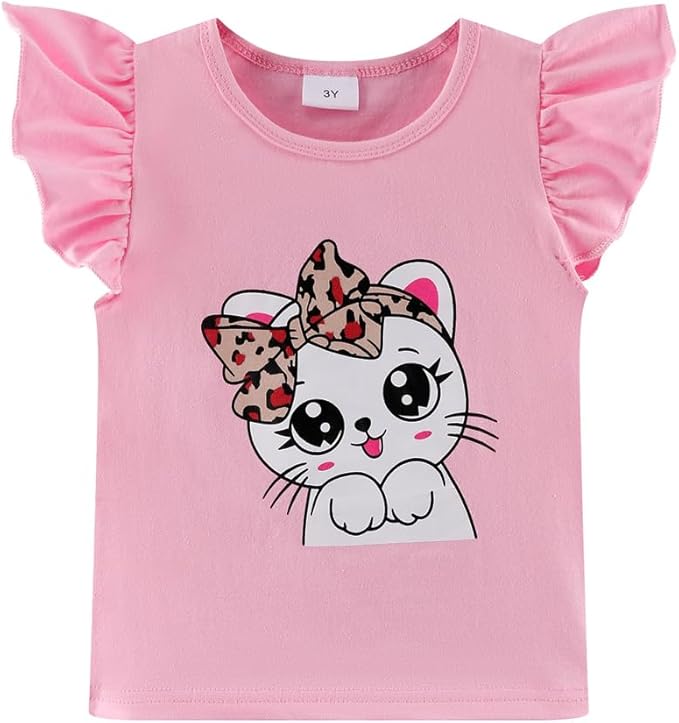Girls Skirt Set 2 Piece Outfit Toddler Summer Clothes Ruffle Sleeve T-Shirt Bow Knot Tutu Skirt Outfit Set