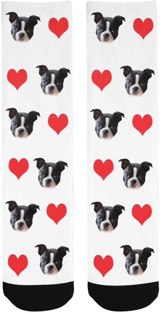 Custom Face Socks, Personalized Dog Lover Pet Photo Picture on Socks Unisex Athletic Crew Socks for Men Women