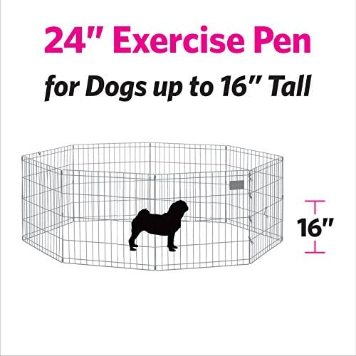 MidWest Homes for Pets Folding Metal Puppy / Dog Exercise Pen, Indoor/Outdoor Playpen with No Door, Provides 16 Sq Feet of Play Space, 24-Inches Tall, Black E-Coated