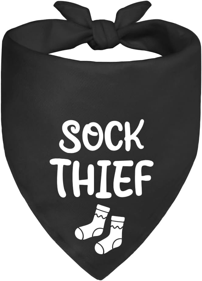 Sock Thief Black Dog Bandana, Puppy Fashion Accessory for Sock Lover, Cute Puppy Scarf Photo Shoot for Dogs Lover, Christmas Birthday Gifts for Dog Mom Dad