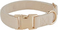 Soft Cotton Dog Collar with Metal Buckle Adjustable Heavy Duty Comfy Corduroy Collars for Small Medium Large Dogs,White,Medium