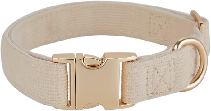 Soft Cotton Dog Collar with Metal Buckle Adjustable Heavy Duty Comfy Corduroy Collars for Small Medium Large Dogs,White,Medium