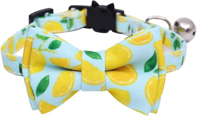 2-Pack Breakaway Cat Collars with Removable Double-Layer Bow Tie and Bell for Boy and Girl Cats,Safety Kitten Collars Suitable for Festivals and Daily. (Lemon&Pineapple)