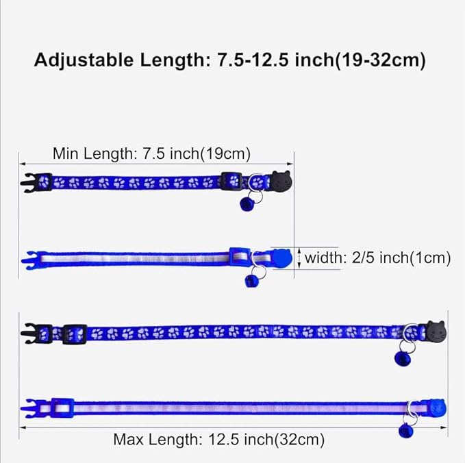 2 Pack Breakaway Cat Collars with Bells, Reflective Design and Claw Print Design, Safety Buckle Kitten Collars Adjustable from 7.5 to 12.5 Inches (Navy Blue)