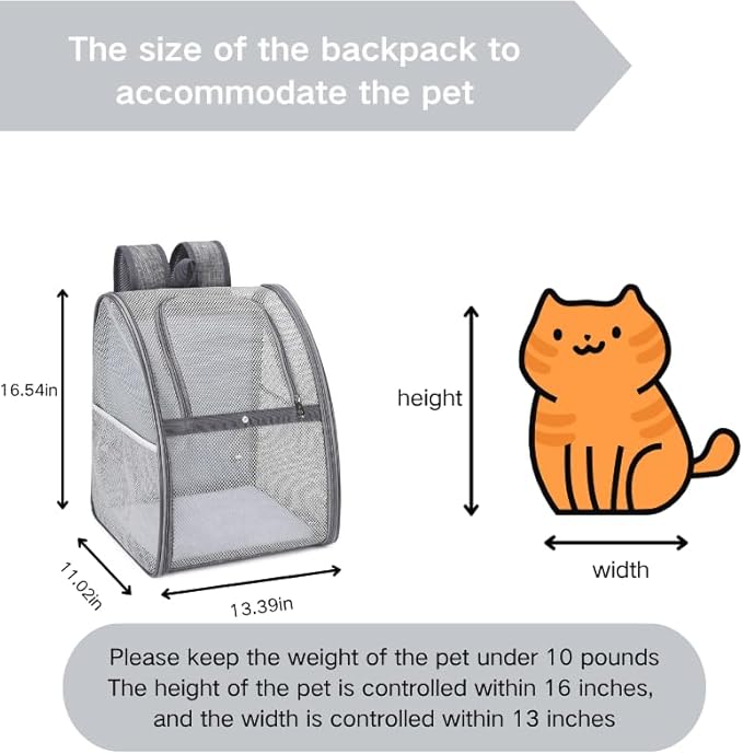 Breathable cat Backpack - Lightweight, Foldable & Escape-Proof Design for Small Dogs & Cats, Air Travel Approved,cat Backpack Carrier，Travel, and Daily Use pet Carrier
