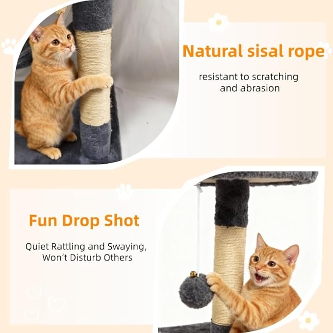 Cat Tree 60.63 inches Cat Tower for Indoor Cats, Multi-Level Cat Condo Furniture with Scratching Posts, Plush Perches, Activity Center with Cozy Basket & Hammock for Cats (Darkgray)