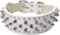 Serijoars Spiked Studded Dog Collar, PU Leather Dog Collar, Adjustable Pet Collars for Medium or Large Breed Pet (L, White)