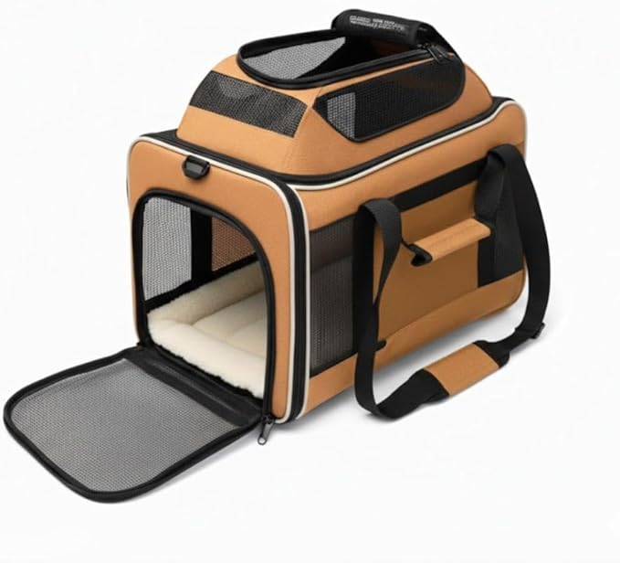 Cat Carrier Dog Carrier Airline Approved, Pet Carrier for 2 Cats Small Medium Dogs, Soft Cat Carrier 18x15x15 with Foldable Bowl & Washable Pad, TSA Approved Dog Carriers by Luniko Shop (Orange)
