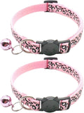 Reflective 2 Pack Breakaway Cat Collars with Bell Leopard Pattern Cute Kitty Adjustable 7.5-12.5 Inch Safe Kitten Collars Charms (Pink)