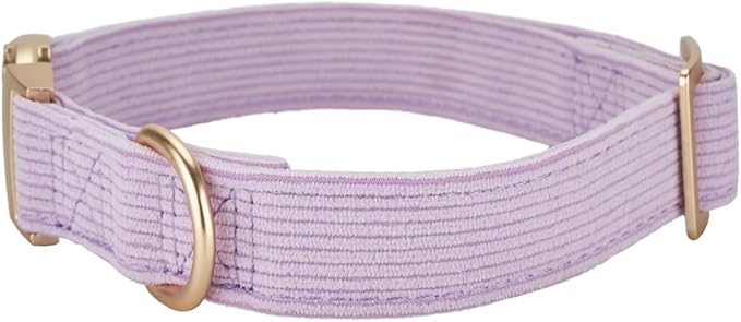 Soft Cotton Dog Collar with Metal Buckle Adjustable Heavy Duty Comfy Corduroy Collars for Small Medium Large Dogs,Lilac,Large