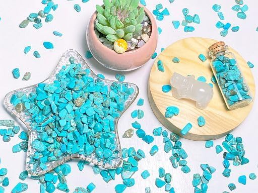 YATOJUZI Turquoise 1LB Aquarium Gravel Rocks Bulk Wholesale Tumbled Crystals Stones Chips Crushed Reiki Energy Balancing Gemstones for Planters Vase Filler Fountain Fish Tank Potted Decor