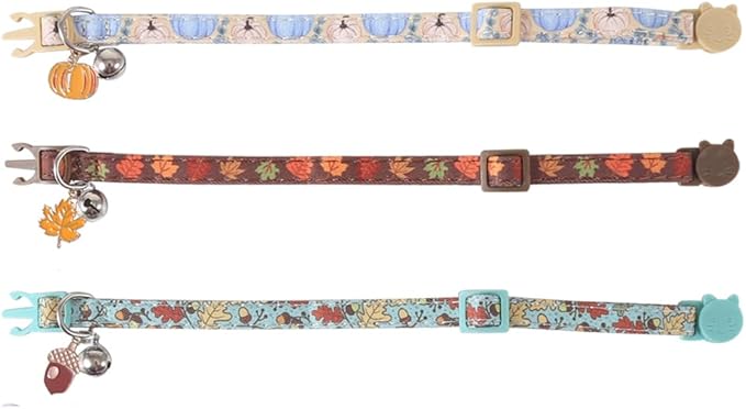 3 Pack Thanksgiving Cat Collar Fall Autumn Holiday with Bell Pendant Breakaway Adjustable Accessory for Kitten Kitty