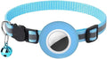 Tracker-Ready Breakaway Cat Collar (No Tracker Included) - Detachable GPS Holder + Safety Bell - Adjustable Reflective Collar with Quick-Release Buckle - for AirTag/Tile Compatible (Light Blue)