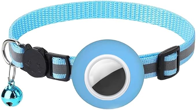Tracker-Ready Breakaway Cat Collar (No Tracker Included) - Detachable GPS Holder + Safety Bell - Adjustable Reflective Collar with Quick-Release Buckle - for AirTag/Tile Compatible (Light Blue)