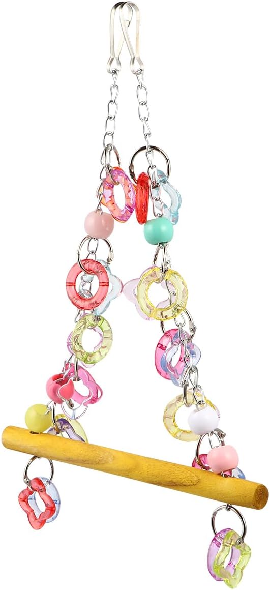 FRCOLOR Pet Bird Swing Hanging Chewing Toy 7.87 Inch Wooden Parrot Stand for Cage and Garden Medium Small Parakeets Macaws Bird Play Rest