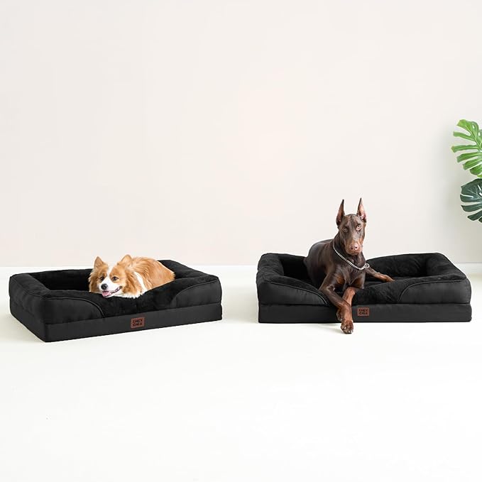 EHEYCIGA Orthopedic Dog Bed for Large Sized Dog, 41x27x7.5 Inch Large Memory Foam Dog Couch Bed with Sides, Waterproof Liner & Washable Removable Cover, Bolster Pet Sofa, Black