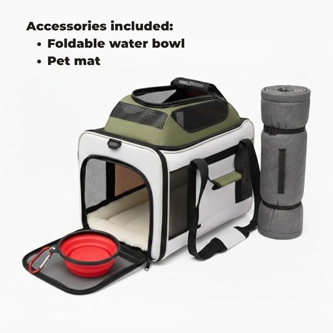 Cat Carrier Dog Carrier Airline Approved, Pet Carrier for 2 Cats Small Medium Dogs, Soft Cat Carrier 18x15x15 with Foldable Bowl & Washable Pad, TSA Approved Dog Carriers by Luniko Shop (Cream)
