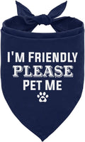 I'm Friendly Please Pet Me Dog Bandana, Dark Blue Dog Bandana, Funny Cute Pet Triangle Scarf Accessories, Dogs Bandanas for Small Medium Large Dogs (D51)