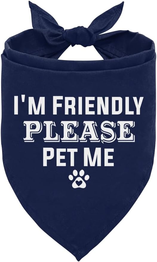 I'm Friendly Please Pet Me Dog Bandana, Dark Blue Dog Bandana, Funny Cute Pet Triangle Scarf Accessories, Dogs Bandanas for Small Medium Large Dogs (D51)